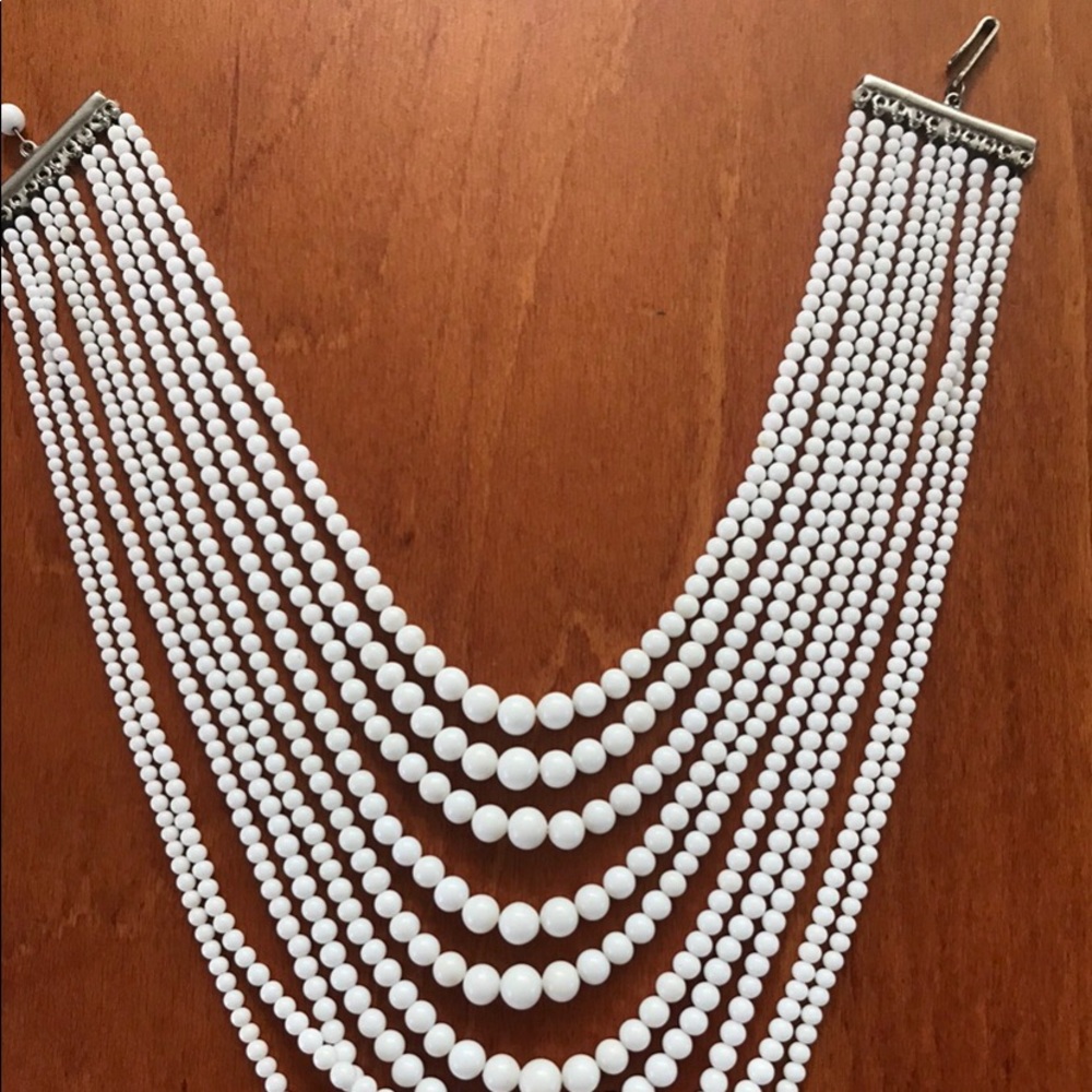 Vintage White Beaded Chandelier Necklace